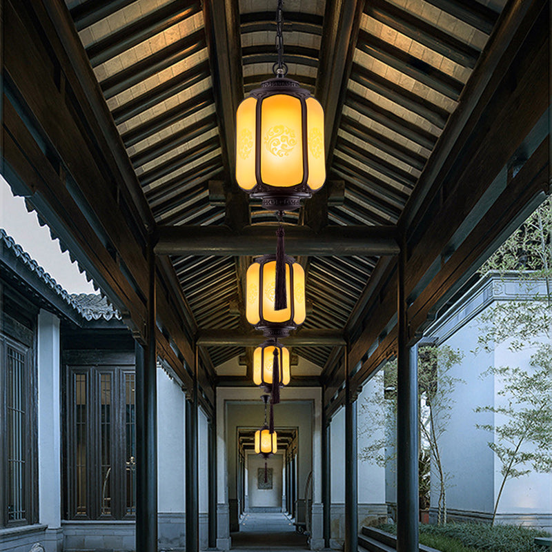 Traditional Chinese Lantern Shape Print Aluminum PC Lampshade 1 - Light Pendant Light For Hallways
