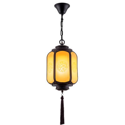 Traditional Chinese Lantern Shape Print Aluminum PC Lampshade 1 - Light Pendant Light For Hallways
