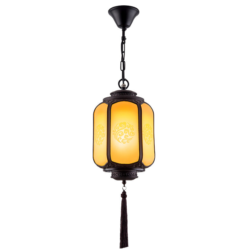 Traditional Chinese Lantern Shape Print Aluminum PC Lampshade 1 - Light Pendant Light For Hallways