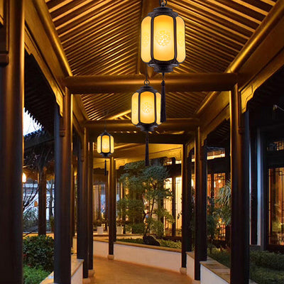 Traditional Chinese Lantern Shape Print Aluminum PC Lampshade 1 - Light Pendant Light For Hallways