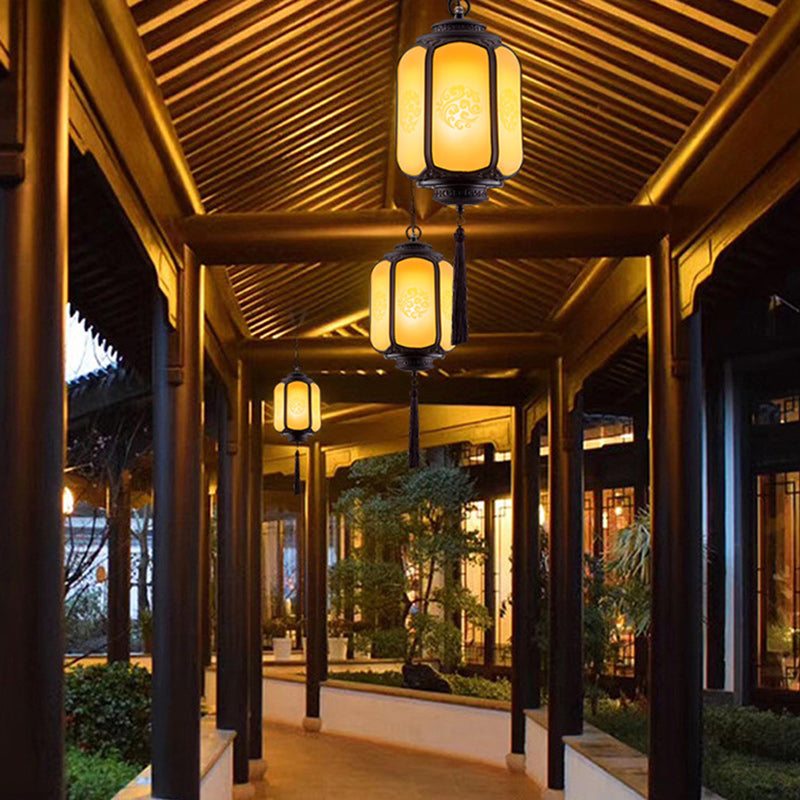 Traditional Chinese Lantern Shape Print Aluminum PC Lampshade 1 - Light Pendant Light For Hallways