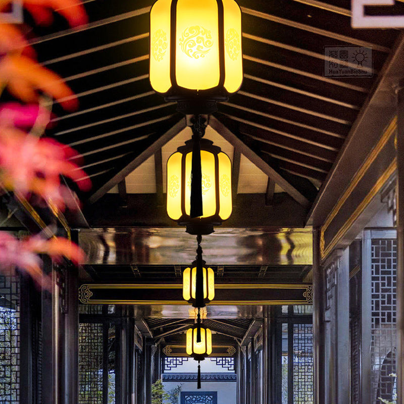 Traditional Chinese Lantern Shape Print Aluminum PC Lampshade 1 - Light Pendant Light For Hallways