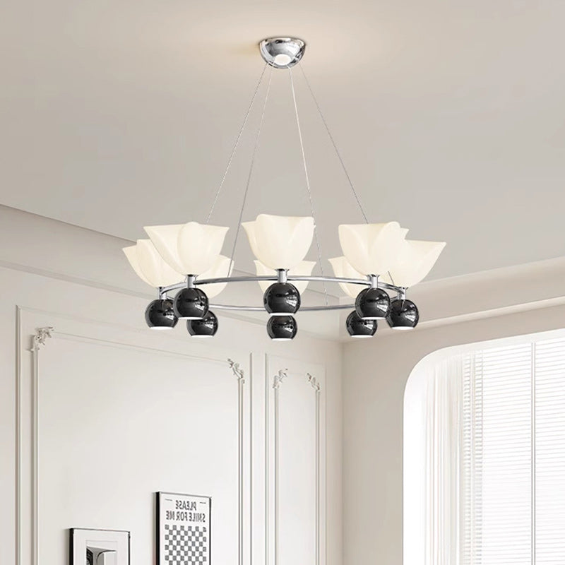 الثريا المعاصرة من الألومنيوم بتصميم زهرة كريمة شمالية كروية الشكل مع إضاءة LED لغرفة المعيشة 