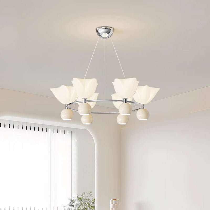 الثريا المعاصرة من الألومنيوم بتصميم زهرة كريمة شمالية كروية الشكل مع إضاءة LED لغرفة المعيشة 