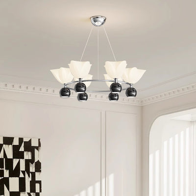 الثريا المعاصرة من الألومنيوم بتصميم زهرة كريمة شمالية كروية الشكل مع إضاءة LED لغرفة المعيشة 