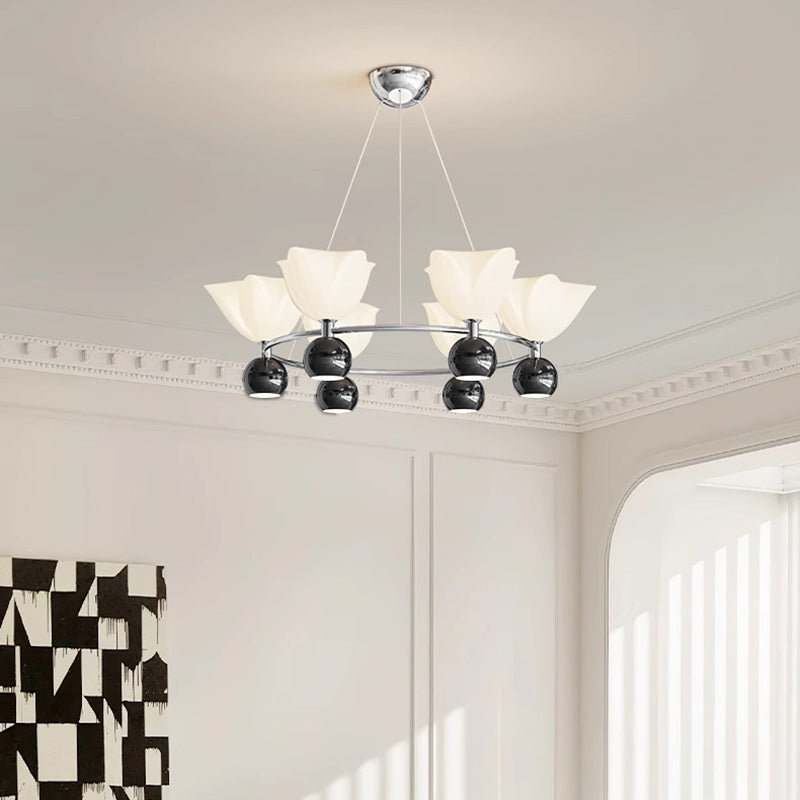 الثريا المعاصرة من الألومنيوم بتصميم زهرة كريمة شمالية كروية الشكل مع إضاءة LED لغرفة المعيشة 