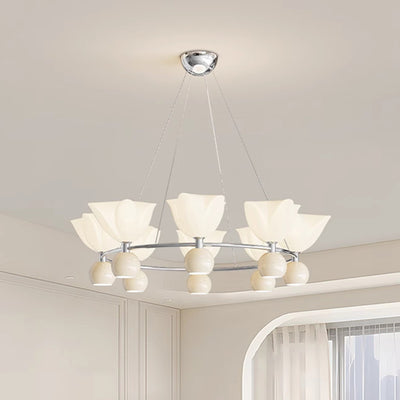 الثريا المعاصرة من الألومنيوم بتصميم زهرة كريمة شمالية كروية الشكل مع إضاءة LED لغرفة المعيشة 
