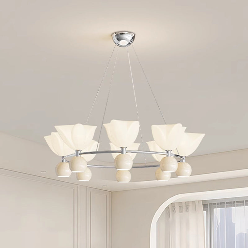 الثريا المعاصرة من الألومنيوم بتصميم زهرة كريمة شمالية كروية الشكل مع إضاءة LED لغرفة المعيشة 