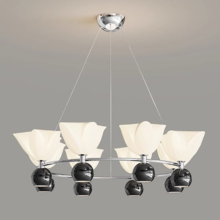 الثريا المعاصرة من الألومنيوم بتصميم زهرة كريمة شمالية كروية الشكل مع إضاءة LED لغرفة المعيشة 