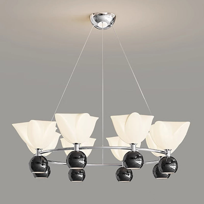 الثريا المعاصرة من الألومنيوم بتصميم زهرة كريمة شمالية كروية الشكل مع إضاءة LED لغرفة المعيشة 