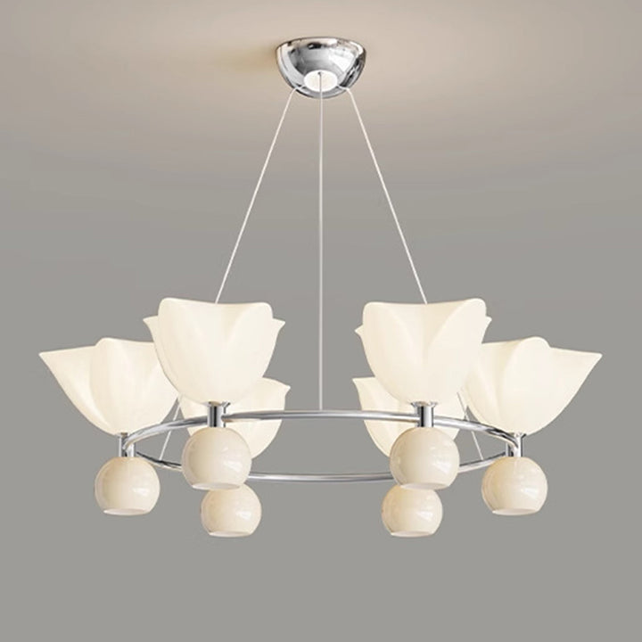الثريا المعاصرة من الألومنيوم بتصميم زهرة كريمة شمالية كروية الشكل مع إضاءة LED لغرفة المعيشة 
