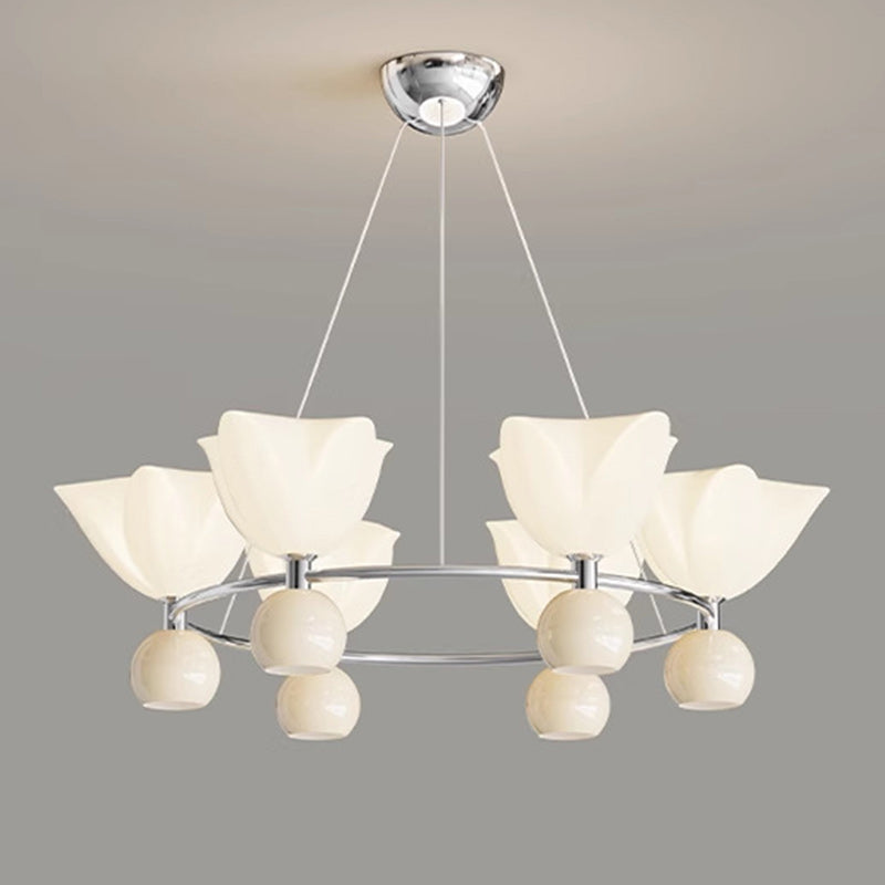 الثريا المعاصرة من الألومنيوم بتصميم زهرة كريمة شمالية كروية الشكل مع إضاءة LED لغرفة المعيشة 