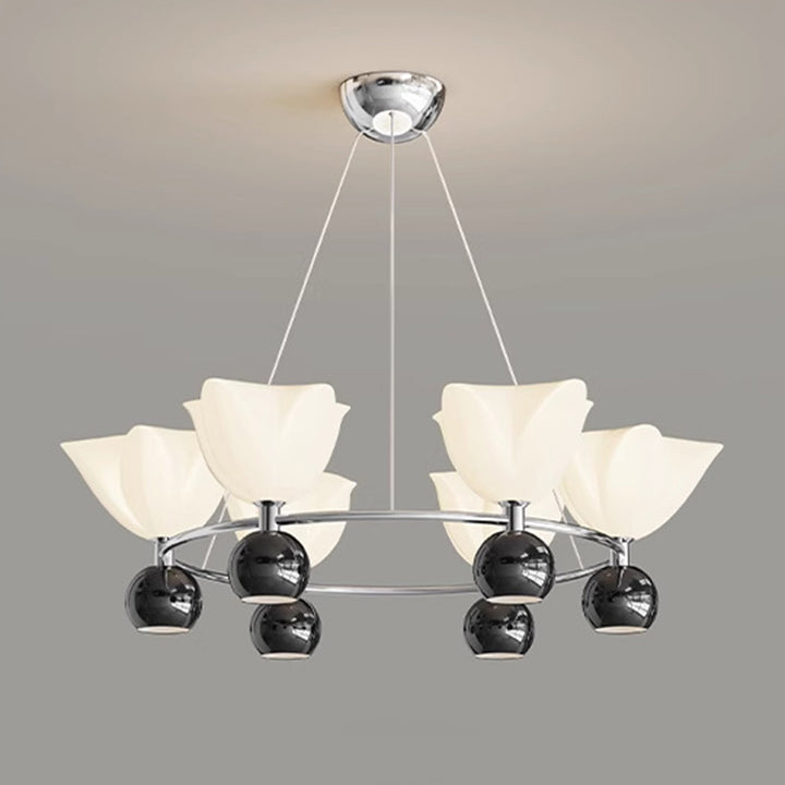 الثريا المعاصرة من الألومنيوم بتصميم زهرة كريمة شمالية كروية الشكل مع إضاءة LED لغرفة المعيشة 