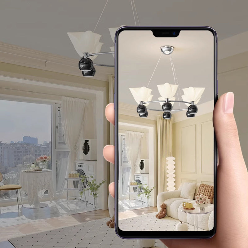 الثريا المعاصرة من الألومنيوم بتصميم زهرة كريمة شمالية كروية الشكل مع إضاءة LED لغرفة المعيشة 