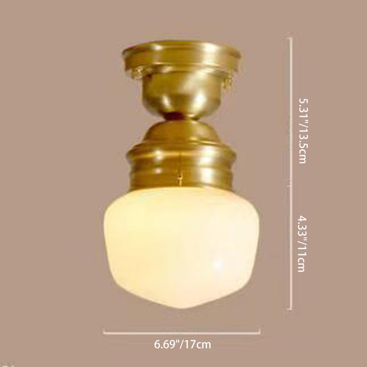 Lámpara de techo semiplana de 1 luz con pantalla de vidrio de cobre completo de simplicidad contemporánea para pasillos 