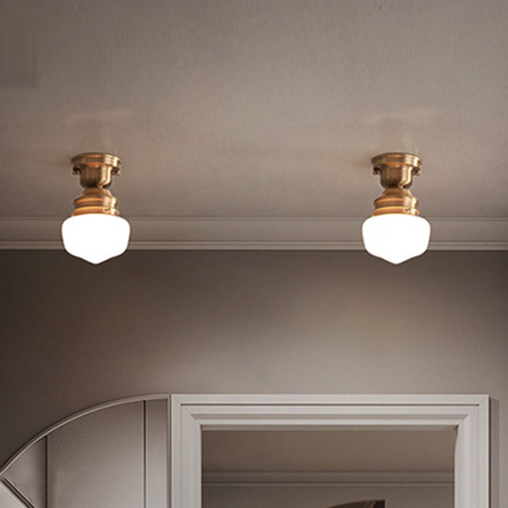 Lámpara de techo semiplana de 1 luz con pantalla de vidrio de cobre completo de simplicidad contemporánea para pasillos 