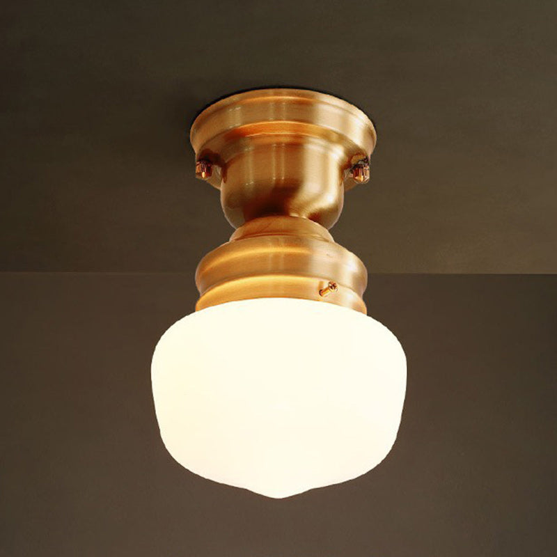 Lámpara de techo semiplana de 1 luz con pantalla de vidrio de cobre completo de simplicidad contemporánea para pasillos 