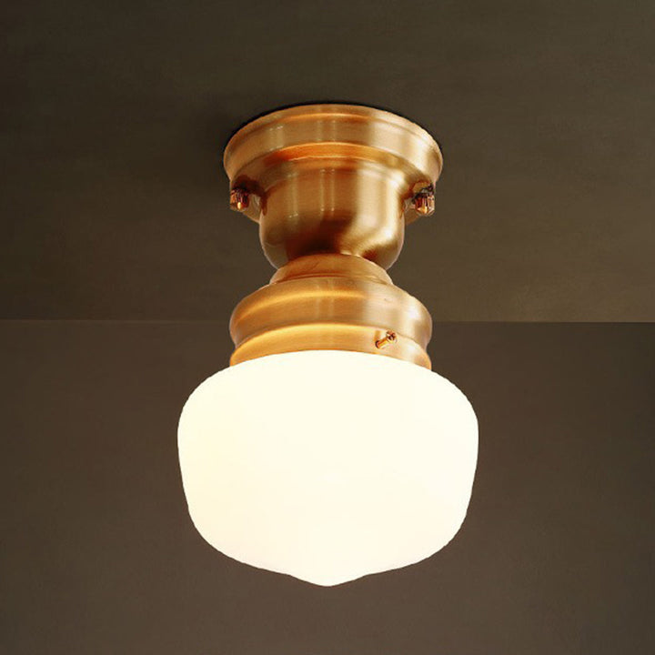 Lámpara de techo semiplana de 1 luz con pantalla de vidrio de cobre completo de simplicidad contemporánea para pasillos 