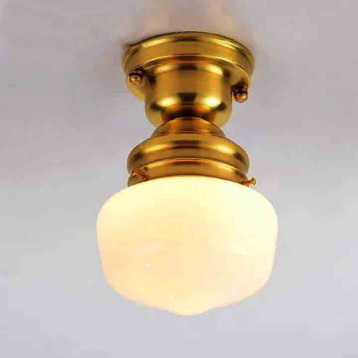 Lámpara de techo semiplana de 1 luz con pantalla de vidrio de cobre completo de simplicidad contemporánea para pasillos 