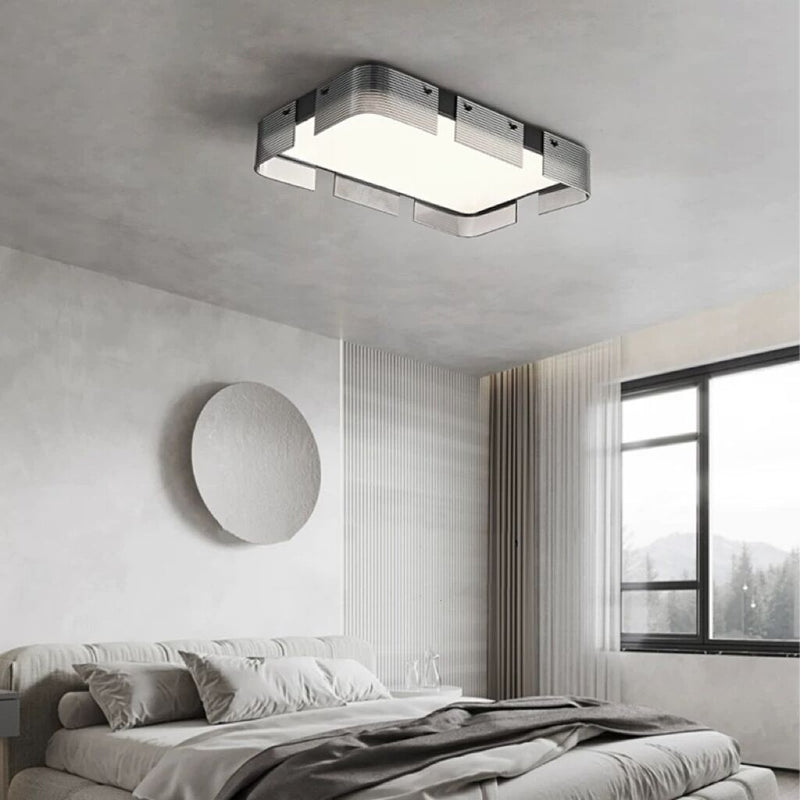 Lámpara de techo LED de montaje empotrado de cobre con pantalla de acrílico rectangular de estilo Art Deco moderno para sala de estar 