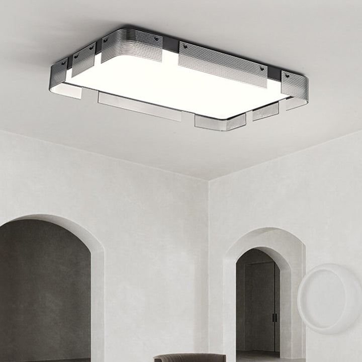 Lámpara de techo LED de montaje empotrado de cobre con pantalla de acrílico rectangular de estilo Art Deco moderno para sala de estar 