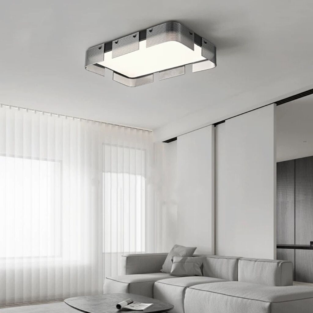 Lámpara de techo LED de montaje empotrado de cobre con pantalla de acrílico rectangular de estilo Art Deco moderno para sala de estar 