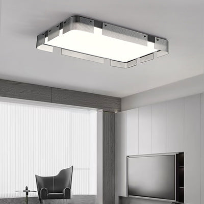 Lámpara de techo LED de montaje empotrado de cobre con pantalla de acrílico rectangular de estilo Art Deco moderno para sala de estar 