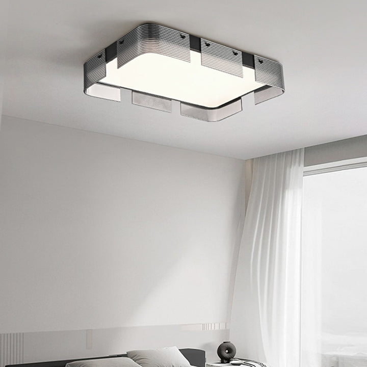 Lámpara de techo LED de montaje empotrado de cobre con pantalla de acrílico rectangular de estilo Art Deco moderno para sala de estar 