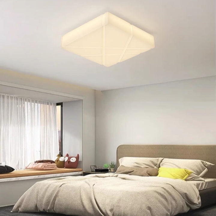 Plafonnier à LED en fer avec abat-jour carré contemporain en crème moulé par rotation pour chambre à coucher 
