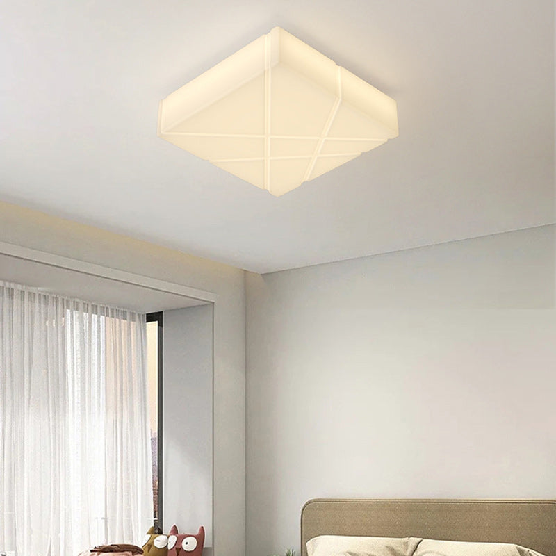 Pantalla de lámpara de moldeo rotacional cuadrada nórdica contemporánea crema de hierro LED montada al ras en el techo para dormitorio 