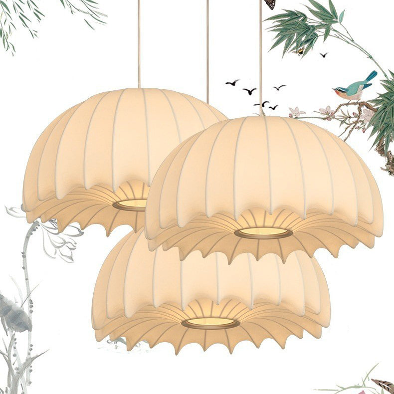 Traditional Japanese Umbrella Shape Artificial Silk Lampshade Iron 1 - Light Chandelier For Dining Room