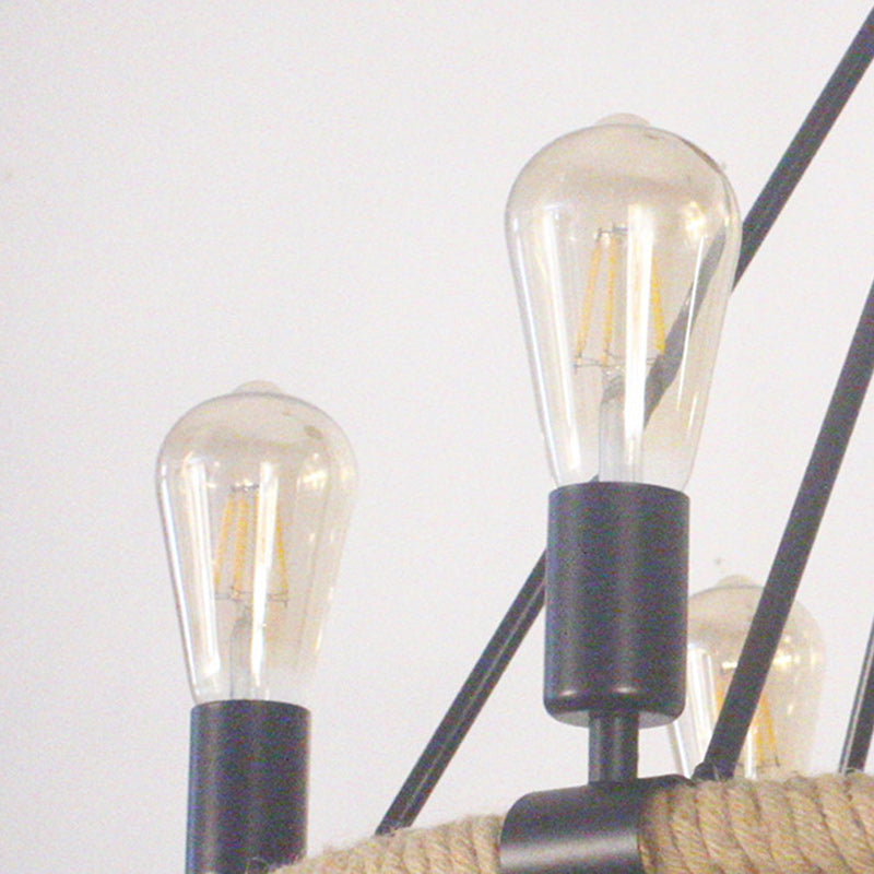 Traditionelles Bauernhaus Rundes Hanfseil Eisenbeschläge 6/8 - Licht Kronleuchter für Esszimmer 