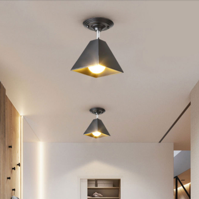 Modern Simplicity Trapezoid Cube Dome Full Iron 1/2/3 - Light Semi-Flush Mount Ceiling Light For Hallways