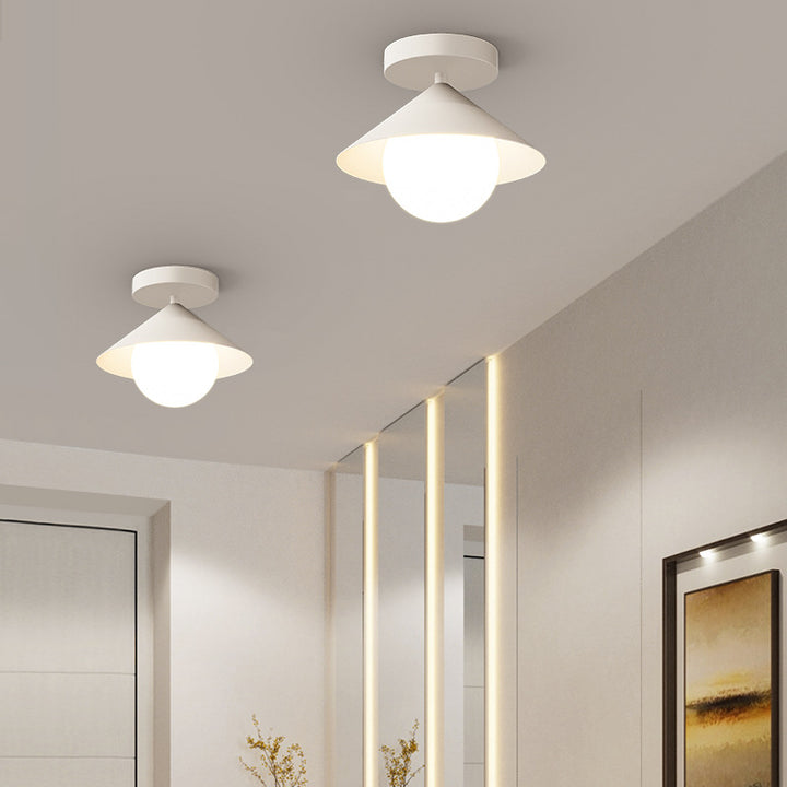 Luz de techo semi empotrada contemporánea nórdica con cúpula cónica de hierro crema acrílico de 1 luz para pasillos 