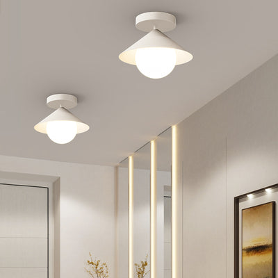 Contemporary Nordic Dome Conical Cream Iron Acrylic 1 - Light Semi-Flush Mount Ceiling Light For Hallways