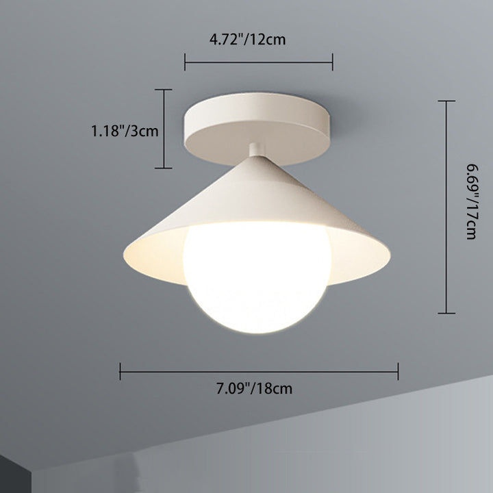 Luz de techo semi empotrada contemporánea nórdica con cúpula cónica de hierro crema acrílico de 1 luz para pasillos 