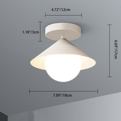 Contemporary Nordic Dome Conical Cream Iron Acrylic 1 - Light Semi-Flush Mount Ceiling Light For Hallways