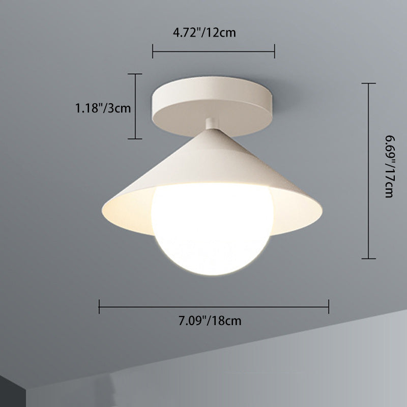 Contemporary Nordic Dome Conical Cream Iron Acrylic 1 - Light Semi-Flush Mount Ceiling Light For Hallways