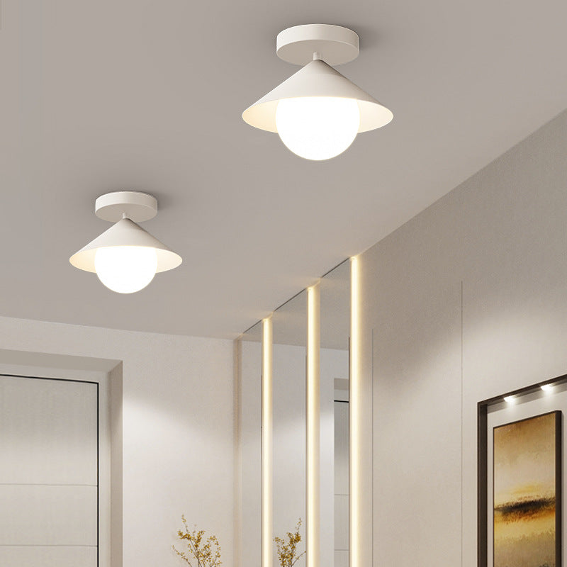Contemporary Nordic Dome Conical Cream Iron Acrylic 1 - Light Semi-Flush Mount Ceiling Light For Hallways