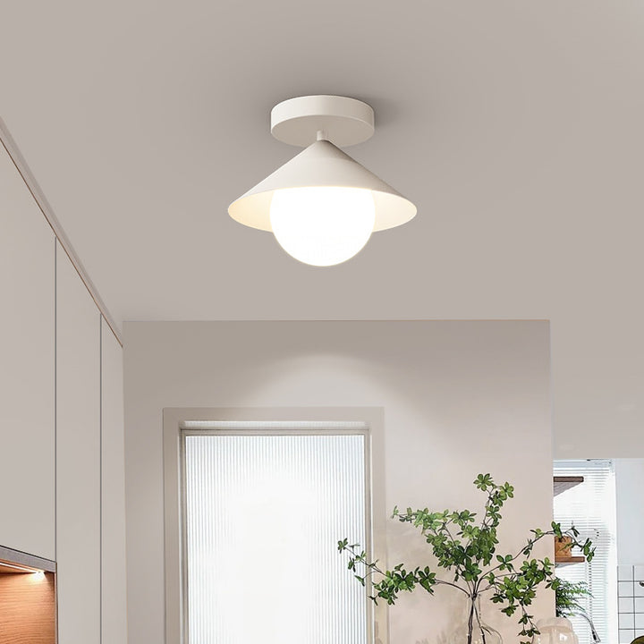 Luz de techo semi empotrada contemporánea nórdica con cúpula cónica de hierro crema acrílico de 1 luz para pasillos 