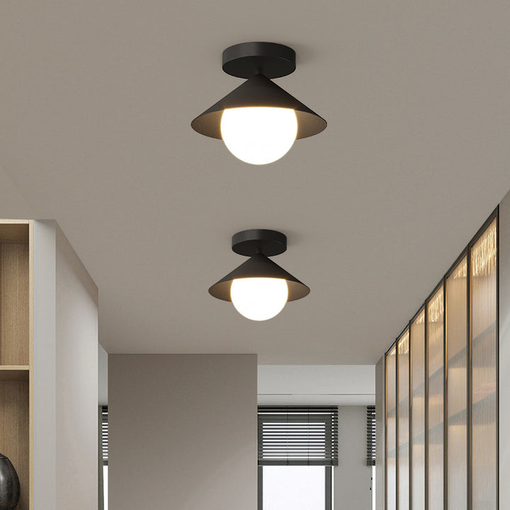 Luz de techo semi empotrada contemporánea nórdica con cúpula cónica de hierro crema acrílico de 1 luz para pasillos 