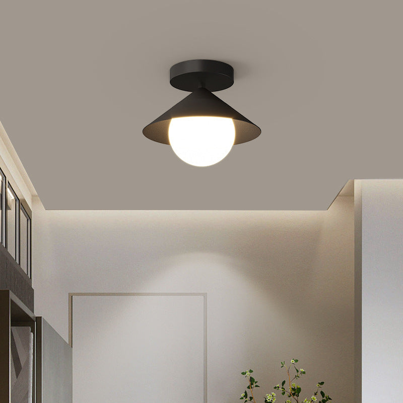 Zeitgenössische Nordische Kuppel Kegelförmige Creme Eisen Acryl 1 - Licht Semi-Flush Mount Deckenleuchte Für Flure 