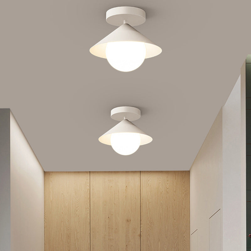 Zeitgenössische Nordische Kuppel Kegelförmige Creme Eisen Acryl 1 - Licht Semi-Flush Mount Deckenleuchte Für Flure 
