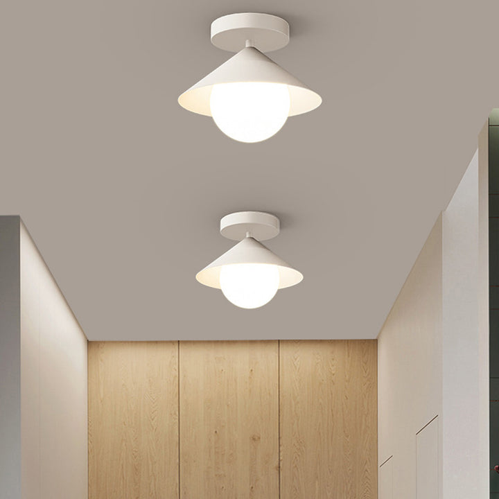 Zeitgenössische Nordische Kuppel Kegelförmige Creme Eisen Acryl 1 - Licht Semi-Flush Mount Deckenleuchte Für Flure 