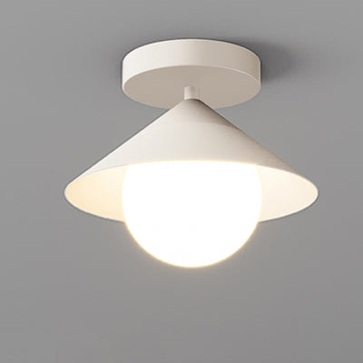 Contemporary Nordic Dome Conical Cream Iron Acrylic 1 - Light Semi-Flush Mount Ceiling Light For Hallways