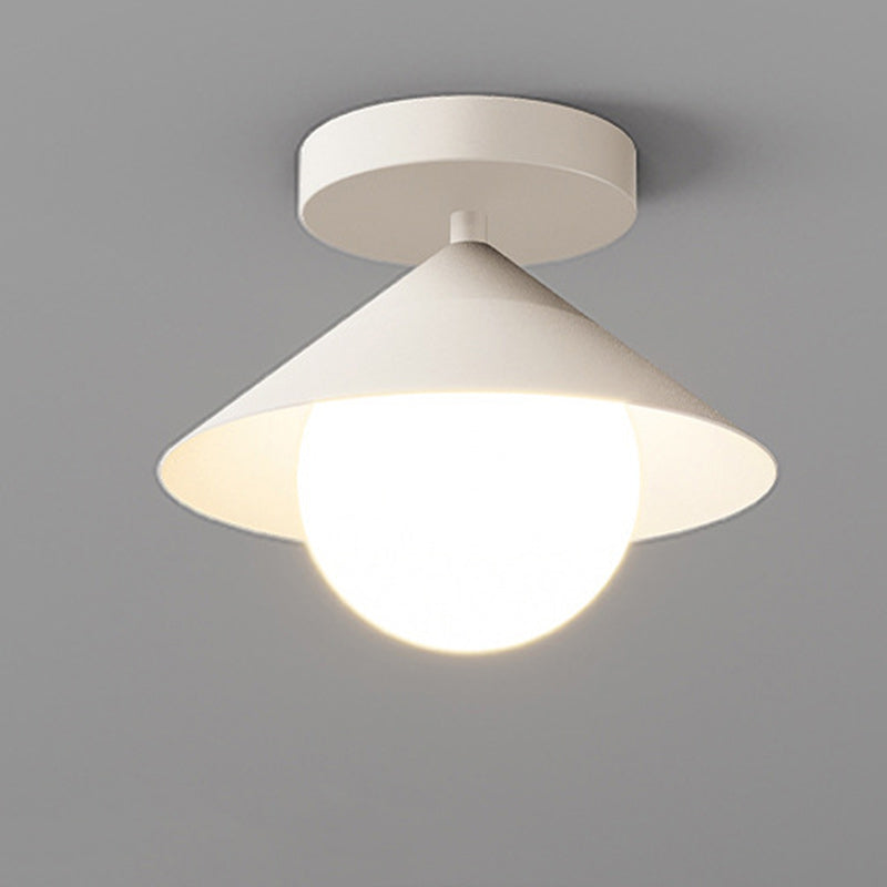 Contemporary Nordic Dome Conical Cream Iron Acrylic 1 - Light Semi-Flush Mount Ceiling Light For Hallways