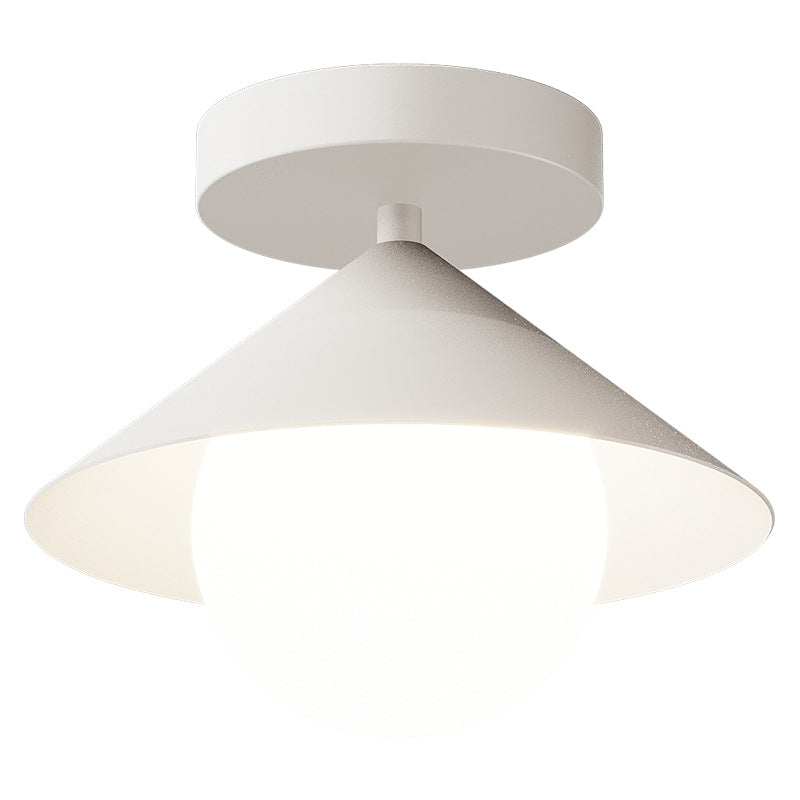 Contemporary Nordic Dome Conical Cream Iron Acrylic 1 - Light Semi-Flush Mount Ceiling Light For Hallways