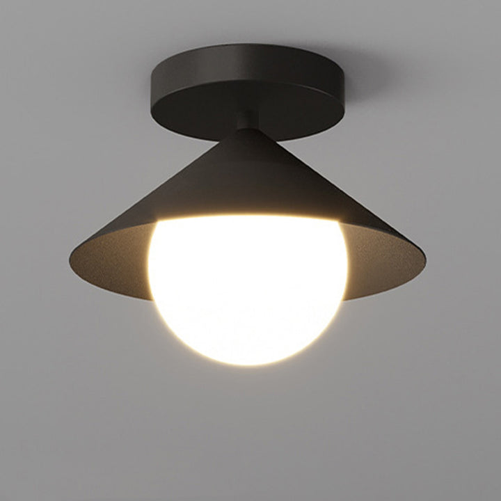 Zeitgenössische Nordische Kuppel Kegelförmige Creme Eisen Acryl 1 - Licht Semi-Flush Mount Deckenleuchte Für Flure 