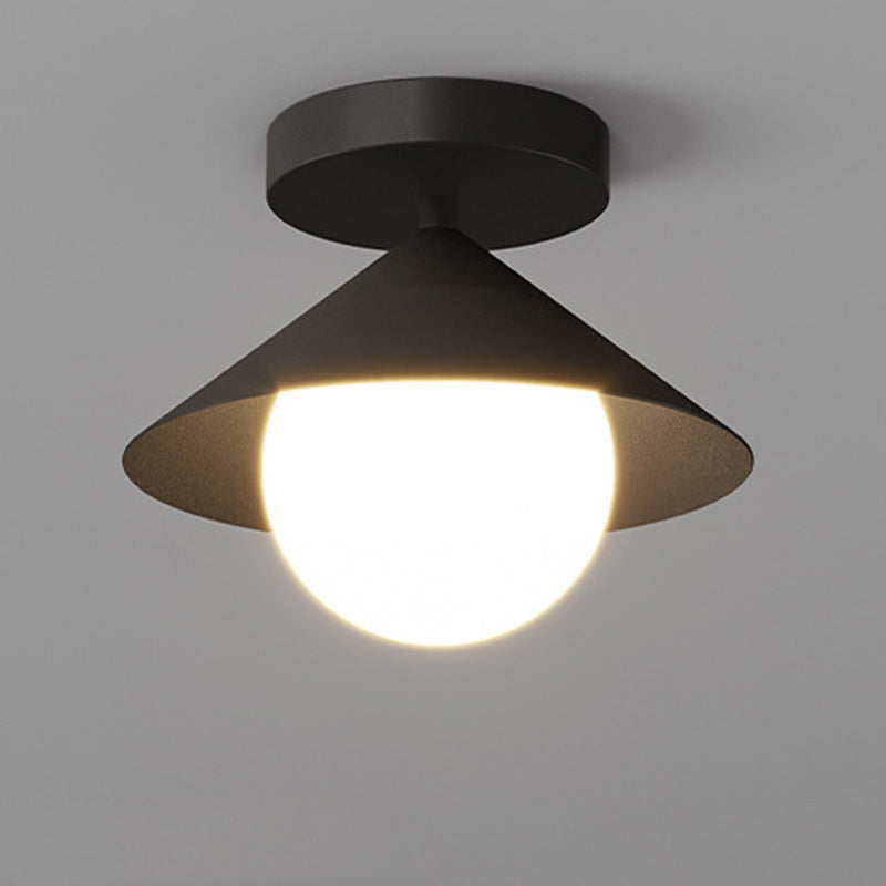 Contemporary Nordic Dome Conical Cream Iron Acrylic 1 - Light Semi-Flush Mount Ceiling Light For Hallways