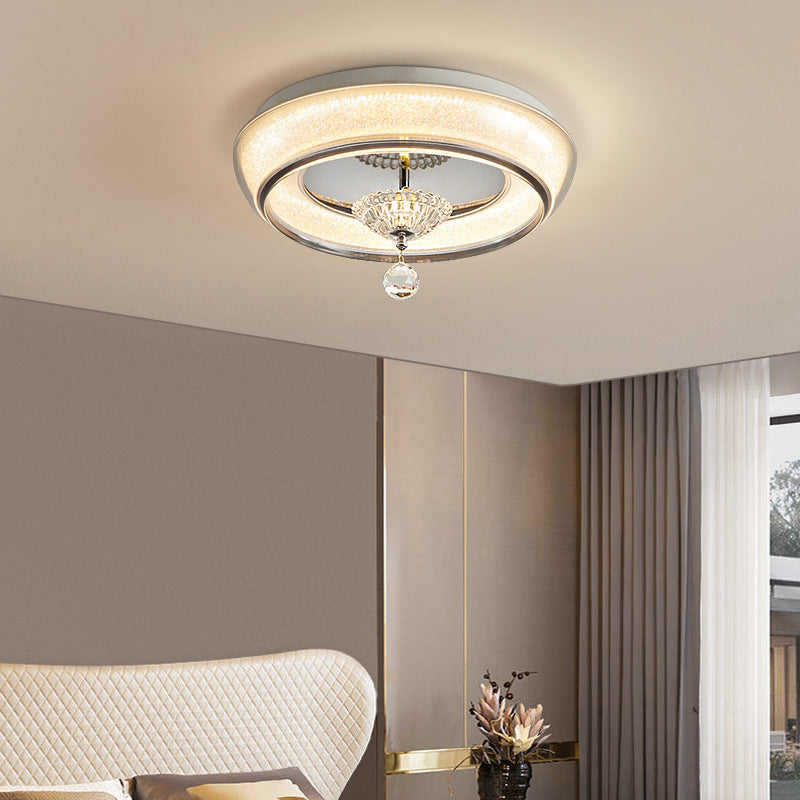 Contemporary Nordic Round Acrylic Lampshade Crystal Hardware LED Flush Mount Ceiling Light For Bedroom